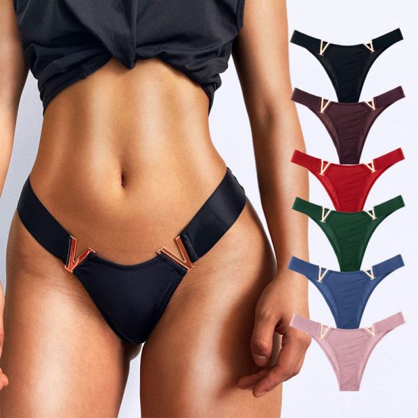 Sexy Breathable Women's Panties Low Waist T Thongs Metal V Ring Plus Sizes Sports Lift Hip